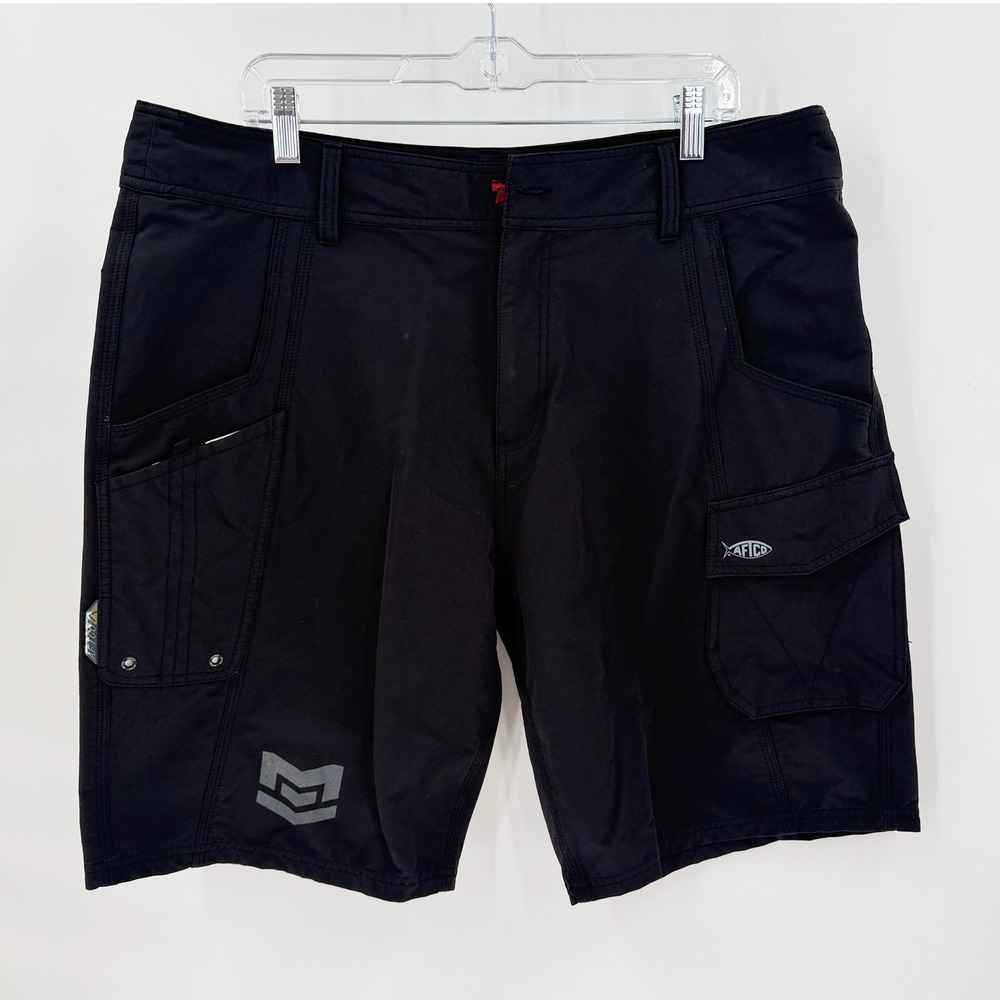 AFTCO MINN KOTA Men's Fishing Shorts Size 38 Black Cargo Performance